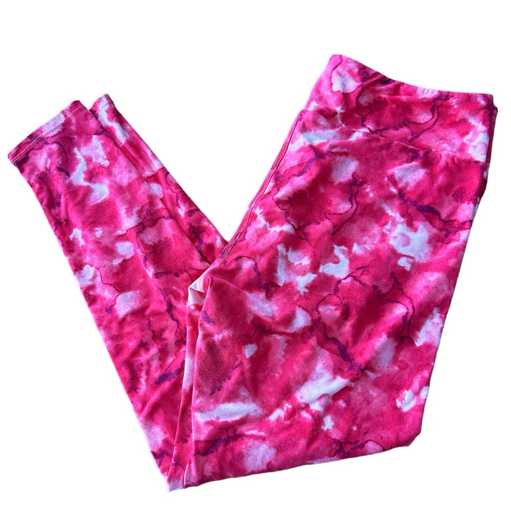 LuLaRoe Pink Camo Tie Dye Leggings OS EUC Boho Athleisure Barbiecore